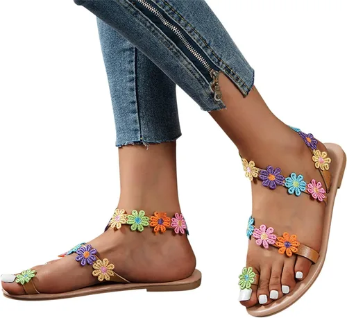 Miniatura 4 de Hbeylia Sandalias planas de mariposa para mujer, a la moda, informales, bohemias, elegantes, sandalias de gladiador, joyería con anillo