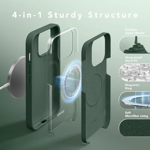 Miniatura 7 de GONEZ Funda de silicona para iPhone 14 Pro Max, compatible con MagSafe, con protector de pantalla + protector de lente de cámara, silicona líquida a