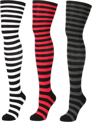 Miniatura 7 de Calcetines largos por encima de la rodilla, con rayas, para mujer.