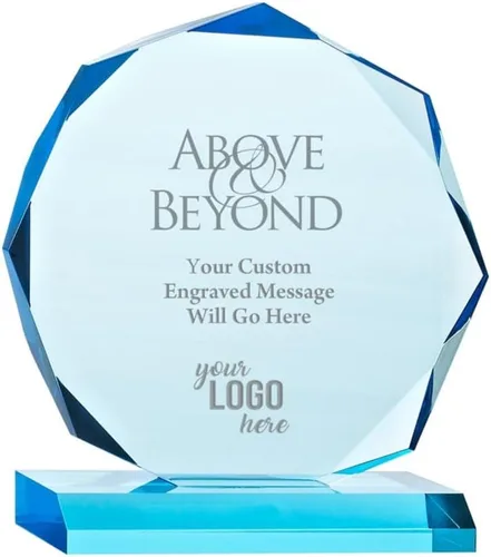 Trofeo grabado - Acrílico azul cielo - Premio para empleados - Grabado personalizado de hasta tres líneas y selección de versos preescritos