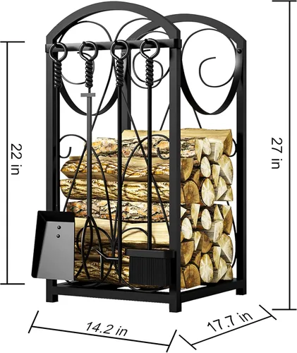 Miniatura 5 de Kingson Estante para leña con soportes de madera para interior, estante de herramientas para chimenea al aire libre, estante de leña, almacenamiento