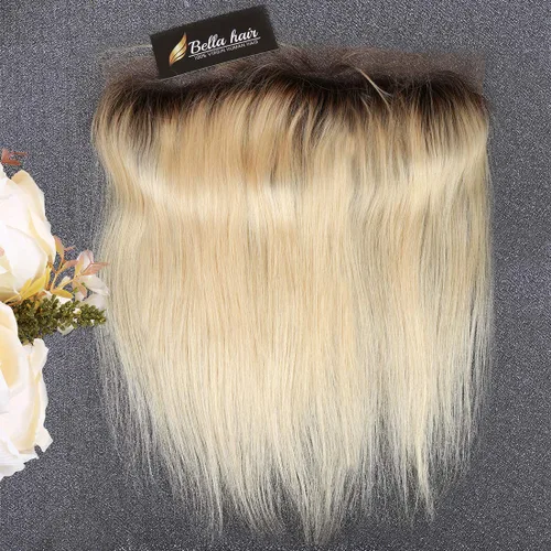 Miniatura 7 de Bella Hair Ombre 1b/613 Encaje frontal con raíces oscuras, 13x4 de oreja a oreja frontal cabello humano virgen liso liso 12 pulgadas