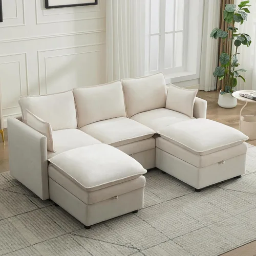 Miniatura 21 de Otomana cuadrada grande de 27 pulgadas con almacenamiento, reposapiés tapizado moderno con patas antideslizantes para sofá, mesa de café, sala