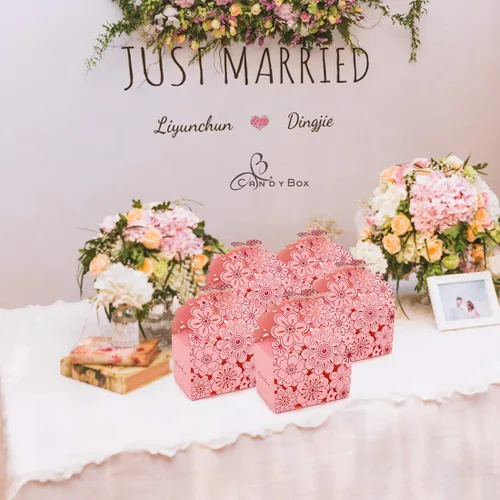 Miniatura 6 de Kslong Juego de 50 unidades por juego de cajas de regalo de galletas, recuerdos románticos de boda, bonita caja de chocolate para bodas, suministros