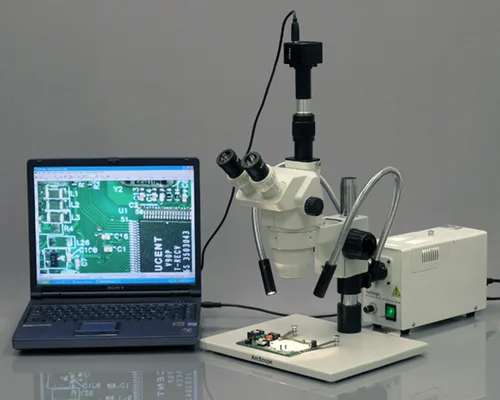Miniatura 4 de AmScope Luz estéreo del microscopio de la fibra óptica del doble cuello de cisne HL250-AY, fuente de luz halógena 150W, 110V-120V