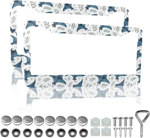 Miniatura 13 de Marcos de matrícula con flores en blanco y negro - 2 paquetes de soporte de matrícula divertidos y personalizados, piezas decorativas de acero