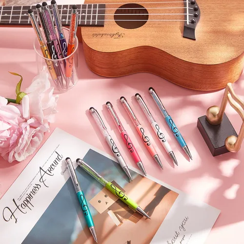 Miniatura 7 de Outus 12 bolígrafos de música 2 en 1, piano para estudiantes, bolígrafo retráctil de cristal para notas musicales, con puntas de lápiz capacitivo