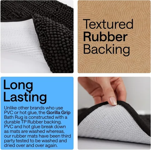 Miniatura 3 de GORILLA GRIP Alfombra de baño 30x20, felpilla gruesa y suave absorbente, microfibra de secado rápido, alfombras para piso de ducha con respaldo