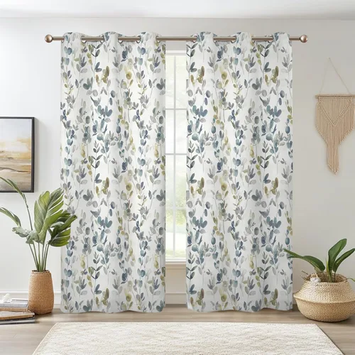 Miniatura 34 de Renaiss - Cortinas opacas florales boho, cortinas de ventana con aislamiento térmico y estampado de flores y plantas bohemias para dormitorio