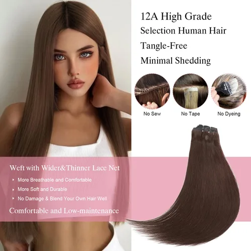 Miniatura 5 de Extensiones de cabello humano real con clip, color marrón oscuro #2, 14 pulgadas, 4.23 onzas, #2, extensiones de cabello humano virgen Remy 100% #2