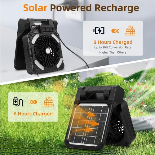Miniatura 4 de Ventilador solar para camping de 20000 mAh, portátil, recargable, ventilador solar para cenador con luz LED y temporizador, batería inalámbrica de 4