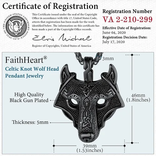 Miniatura 4 de FaithHeart Collar con colgante de lobo vikingo nórdico para hombres y mujeres, acero inoxidable, chapado en oro de 18 quilates, joyería con embalaje
