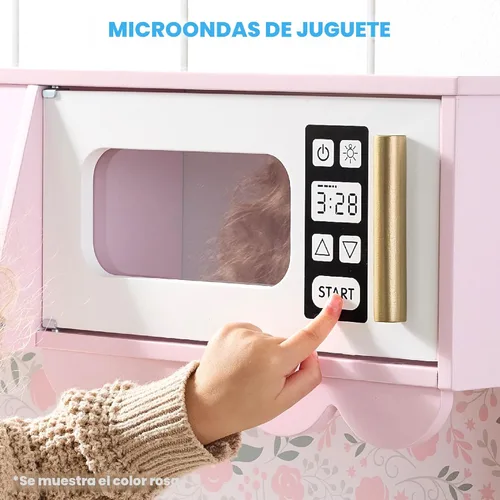 Miniatura 5 de Best Choice Products - Juguetes de madera para niños, cocina de simulación con almacenamiento, borde festoneado, 5 accesorios, microondas, horno