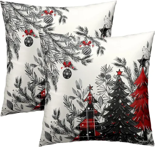 Miniatura 30 de Fundas de Almohada de Bosque de Pinos 22x22 Juego de 2, Fundas de Almohada Decorativas de Árboles de Abeto y Cedro Verde Nieve Beige de Invierno