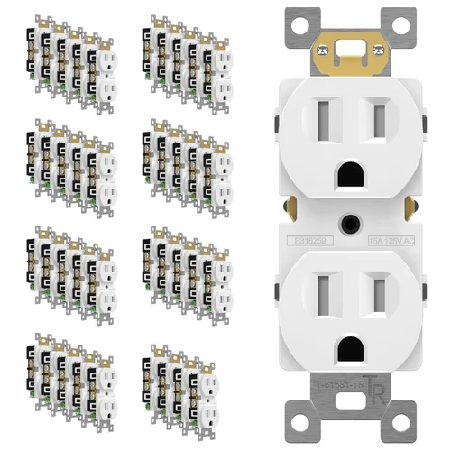 ENERLITES Toma de corriente dúplex, tomacorrientes eléctricos de pared resistentes a manipulaciones, grado residencial, 3 cables, autoconexión a
