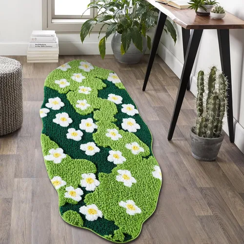 Miniatura 13 de Bonita Alfombra de Baño Verde Floral Hierba Primavera Flor Margarita Alfombras de Baño Antideslizantes Lavables a Máquina Súper Absorbentes
