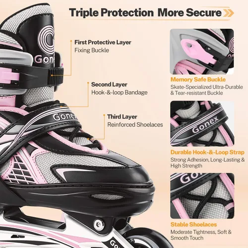 Miniatura 5 de Gonex Patines en línea para niñas y niños, patines ajustables para exteriores, patines en línea para niños, adolescentes y mujeres con ruedas A-Rosa