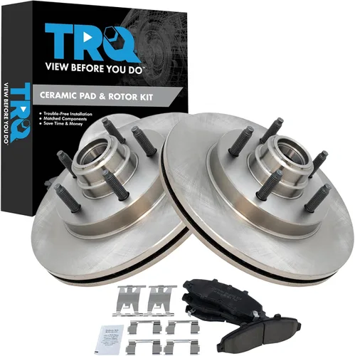 TRQ Pastillas de freno delanteras y rotores Pastillas de freno Rotor de freno de cerámica compatible con Ford F-150 2000-2003 2004 F-150 Heritage