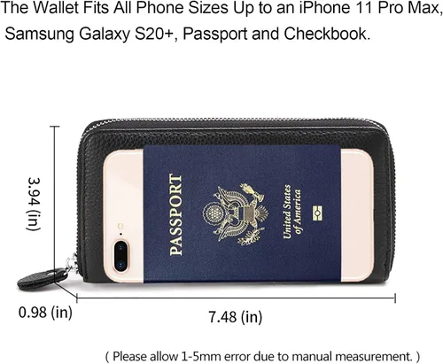 Miniatura 4 de Moflycom - Cartera de cuero genuino para mujer con cierre y seguridad RFID