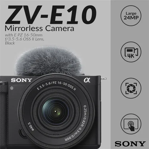 Miniatura 2 de Sony ZV-E10 Cámara de Vlog sin espejo con lente de zoom de potencia II de 0.630-1.969 in, negro, APS-C de 24.2 MP, video 4K, pantalla abatible