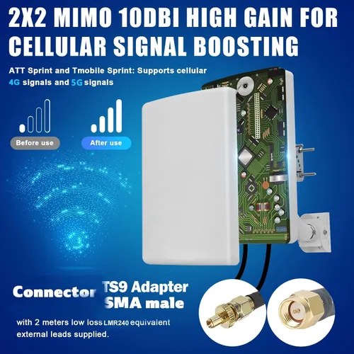 Miniatura 3 de Maswell Antena MIMO direccional 4G 5G 2X2 para exteriores, alta ganancia 10dBi, potenciador de señal celular 700-3800MHz con rango de 6.2 mi, cables