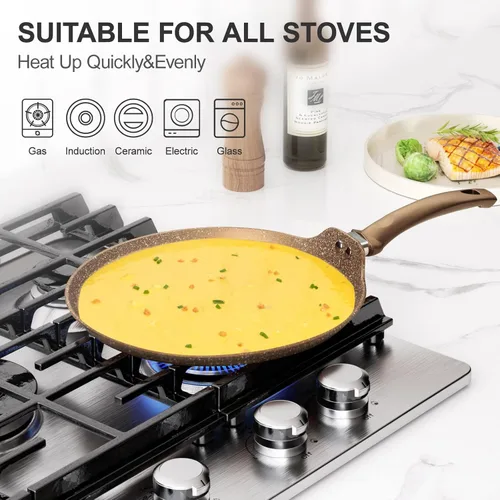 Miniatura 3 de Innerwell - Sartén antiadherente para crepes, sartén plana con revestimiento de granito para dosa, tawa y tortillas, de 10 pulgadas, parrilla