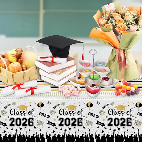 Miniatura 2 de Mantel de decoración de graduación para clase de 2026 – 3 piezas de plástico para mesa de graduación de felicitaciones, cubierta de mesa
