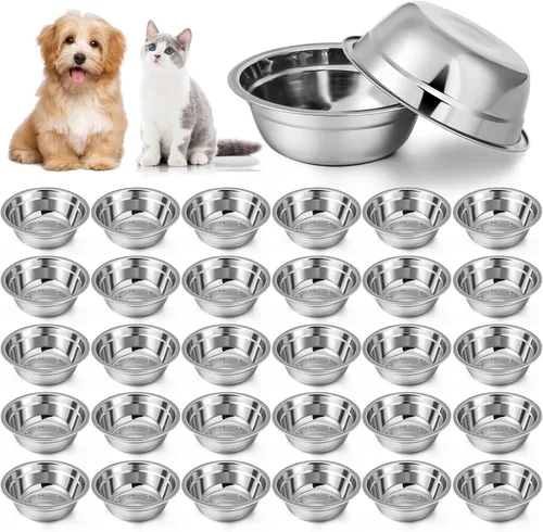 Zhehao 30 cuencos de acero inoxidable para perros, recipientes de metal para alimentos y agua de repuesto para perros, cuencos ligeros para mascotas