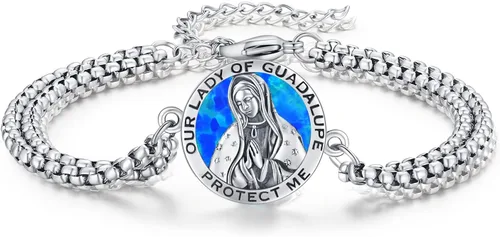 Miniatura 75 de Pulsera unisex de San Miguel/Cristóbal/Benedicto/Jude/José/Guadalupe/Ángel de la Guarda/Santa Muerte Pulsera de plata de ley 925 con cadena de doble