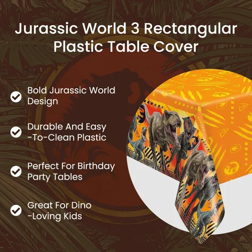 Miniatura 5 de Mantel rectangular de plástico multicolor Jurassic World 3 (54 x 84 pulgadas), 1 unidad, diseño vibrante, perfecto para celebraciones de cumpleaños