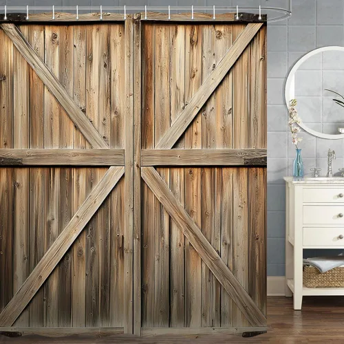 Miniatura 13 de Cortina de ducha de puerta de granero de madera rústica, 60 x 70 pulgadas, beige