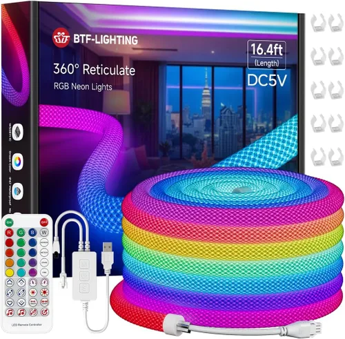 Miniatura 9 de BTF-LIGHTING 9.8 pies WS2811 WS2812B IC RGB 360 Grados Tira LED de Colores Neon Flexible de Silicona de Nylon con Patrón Reticulado IP67 Impermeable