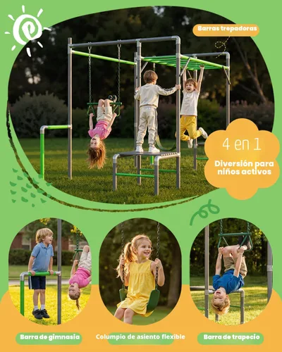 Miniatura 3 de Gimnasio de la Jungla al Aire Libre con Marco de Barras para Monos, Set de Escalada, Barra de Trapecio, Columpio de Cinturón, Barras de Gimnasia