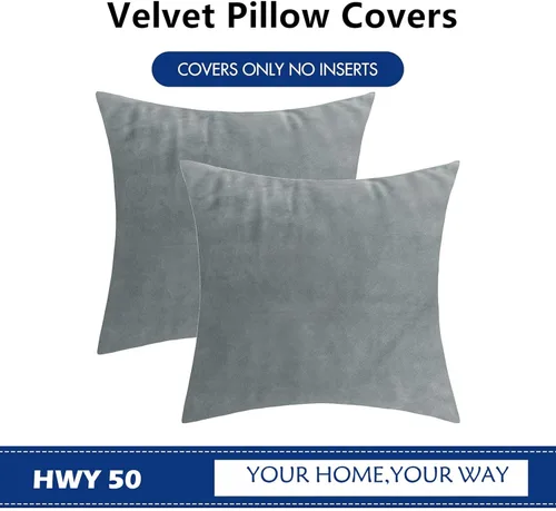Miniatura 6 de HWY 50 fundas de almohada decorativas de terciopelo sólido para sofá, sala de estar., Terciopelo, gris, 20x20 pulgadas