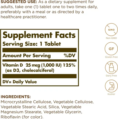 Miniatura 2 de Solgar, Vitamina D3 (colecalciferol) 1000 Iu comprimidos, 90