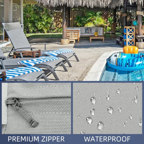 Miniatura 4 de Juego de 2 fundas de almohada para silla reclinable al aire libre, con correa ajustable, resistente al agua, para patio, jardín, playa, piscina, Gris