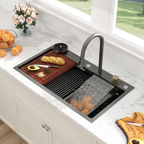 Miniatura 36 de Sarlai 15 Fregadero de Barra de 15x15 Pulgadas para Cocina, Fregadero de Barra de Acero Inoxidable de Calibre 16, Estación de Trabajo con Repisa