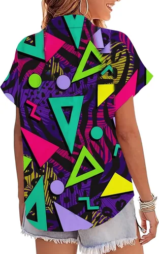Miniatura 3 de Trajes de los años 80 y 90 para mujer, camiseta temática de fiesta de los años 80, camisas hawaianas con botones de los años 90, camisetas retro