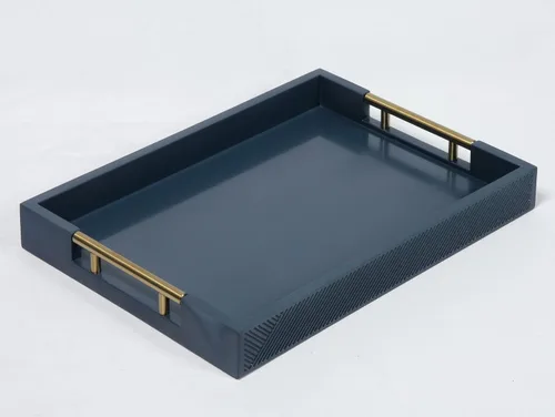 Miniatura 11 de Bandeja para servir con asas de metal pulido, bandeja rectangular para mesa de café de 16.5''x12'', bandeja decorativa moderna, bandeja otomana Negro