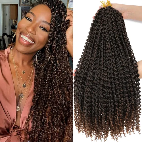 Miniatura 37 de Dansama - 7 paquetes de extensiones de cabello trenzado ondulado Passion Twist, extensiones de cabello de trenzas con ganchillo estilo mariposa, #1B