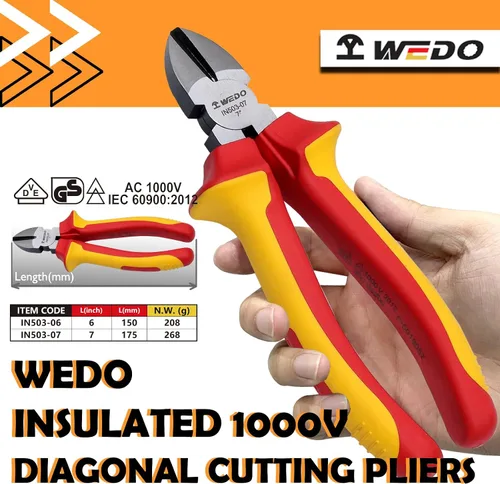 Miniatura 2 de WEDO Alicates de corte diagonal aislados de 6 ", VDE 1000 V Alicates de inyección de cortadores de alambre laterales, cabeza forjada de acero CR-V