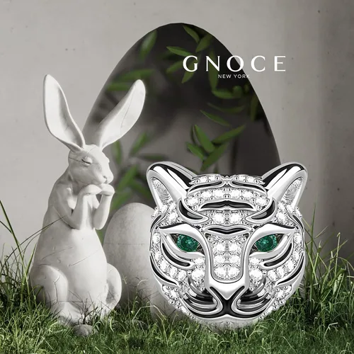 Miniatura 2 de GNOCE Dijes de lobo de tigre para pulsera de plata de ley 925 con cuentas de cabeza de animal y león para mujeres, hombres, niñas, niños, collar