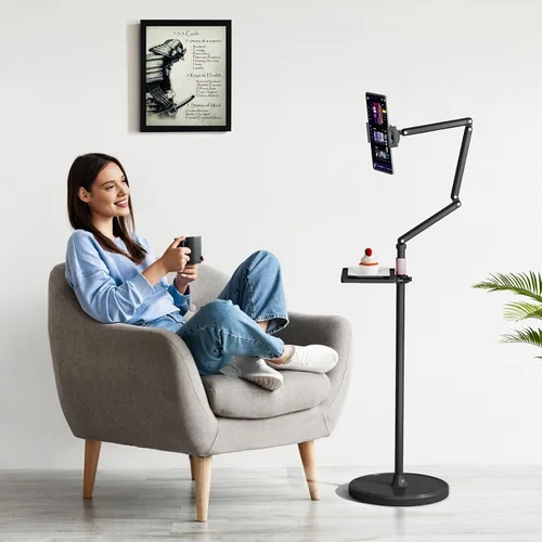 Miniatura 5 de Houele Soporte de Piso para Tableta con Bandeja Extraíble, Soporte de Piso para iPad para Cama, Soporte de Tableta de Altura Ajustable Porta iPad