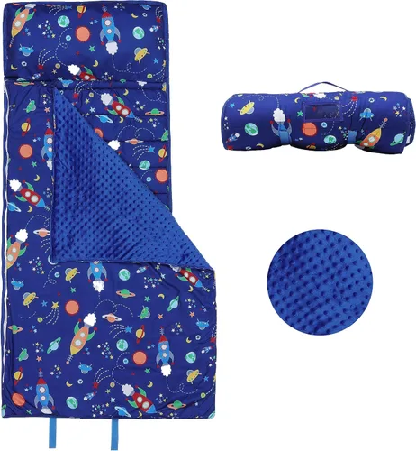 Miniatura 10 de Colchoneta portátil para siesta para niños con almohada extraíble y manta para niñas y niños, saco de dormir ligero extra grande para preescolar