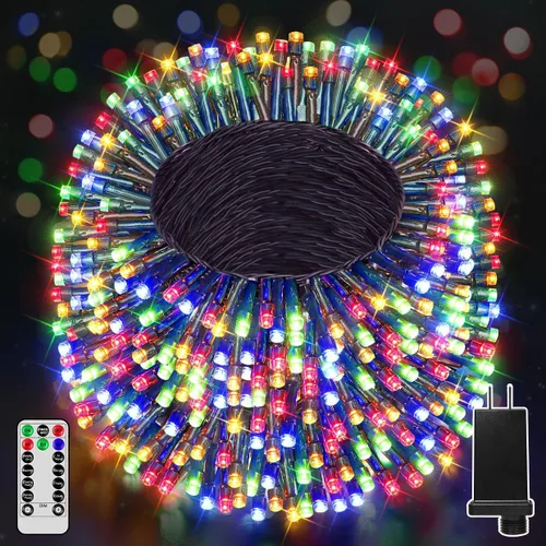 Tira de luces de Navidad para exteriores, 8 modos, multicolor, 394 pies, 1200 LED