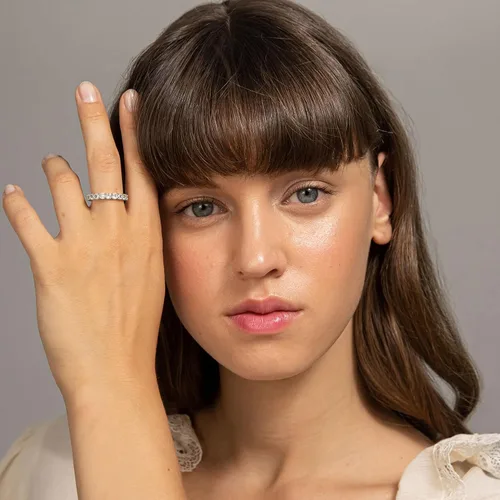 Miniatura 4 de PAVOI 14K Gold Plated Eternity Ring for Women - Square-Cut Cubic Zirconia Rings - Stackable Love Wedding Band