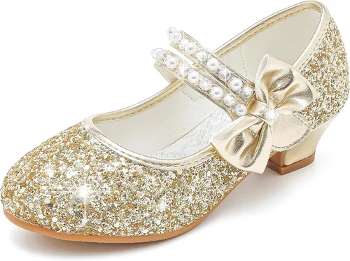 Motasha Zapatos de vestir para niñas pequeñas, zapatos de princesa con purpurina Mary Jane para niñas, tacones bajos, fiesta, boda, para niños