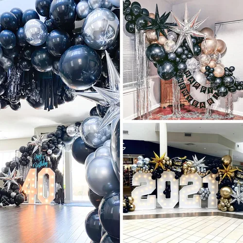 Miniatura 7 de PartyWoo 6 globos de estrella negra y 6 globos de estrella plateados
