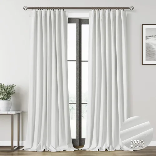 Miniatura 32 de Natural Linen 100% Blackout Curtains for Bedroom 98 Inch Length 2 Panels Set Back Tab Cream Neutral Farmhouse Living Room Darkening Curtain Track