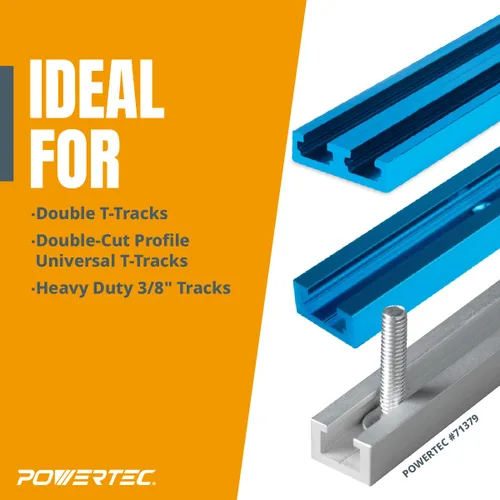 Miniatura 3 de POWERTEC 71168-P3V Abrazadera de retención T-Track, 5-1/2" L x 1-1/8" W, paquete de 6, abrazaderas de riel en T para carpintería
